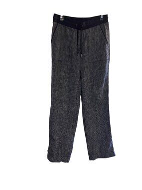 Athleta Bali Stripe Linen Wide-Leg Pant Womens 8T Navy Elastic Waist Drawstring